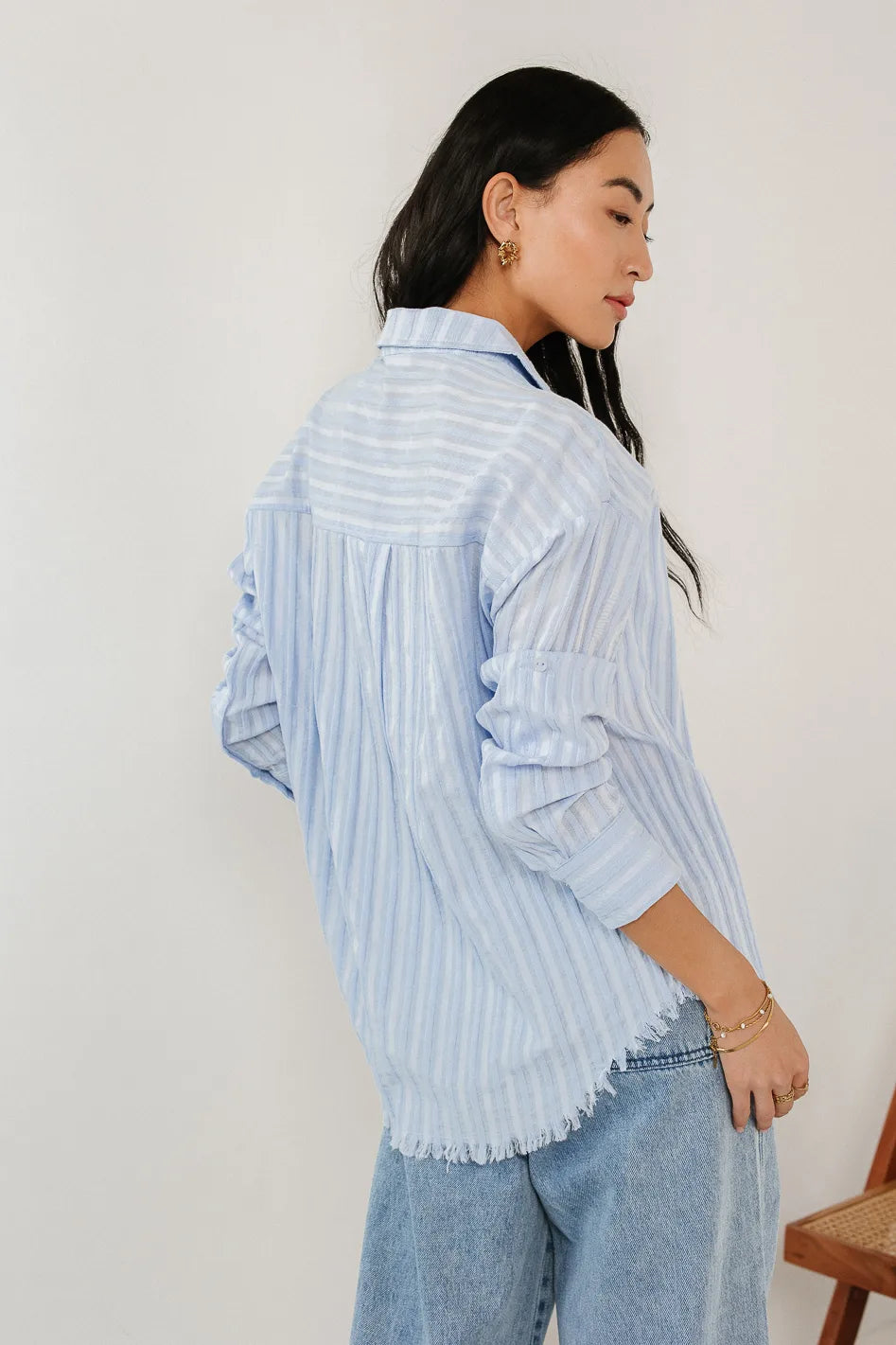 Nyah Striped Button Up in Blue FINAL SALE
