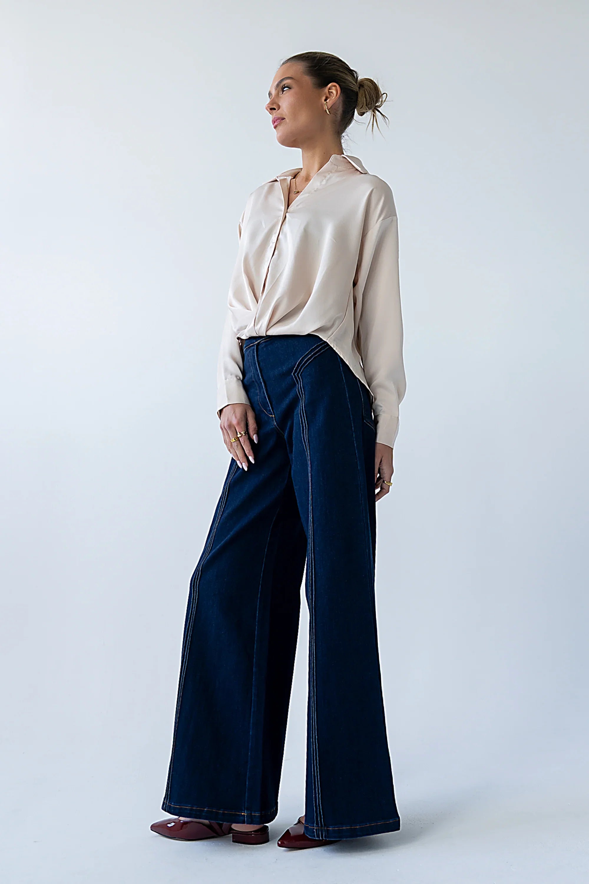 Margaret Twist Button Up in Champagne