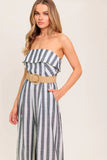 GREER STRAPLESS JUMPSUIT WHITE CHARCOAL STRIPE