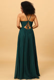 Pine A Line Lace Up Back Chiffon Bridesmaid Dress with Slit