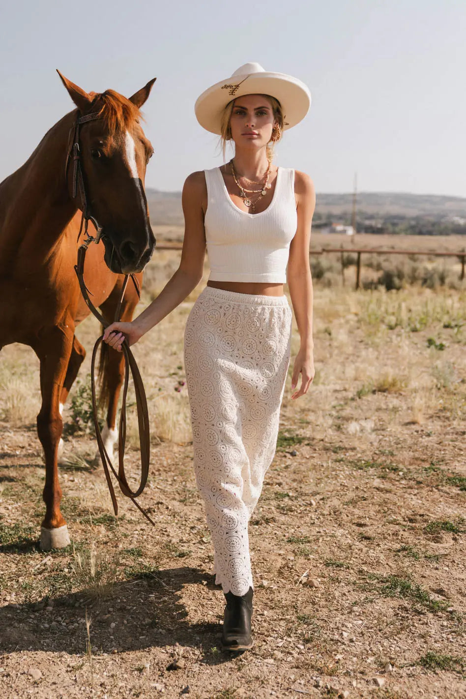 Nanet Crocheted Maxi Skirt in Natural FINAL SALE