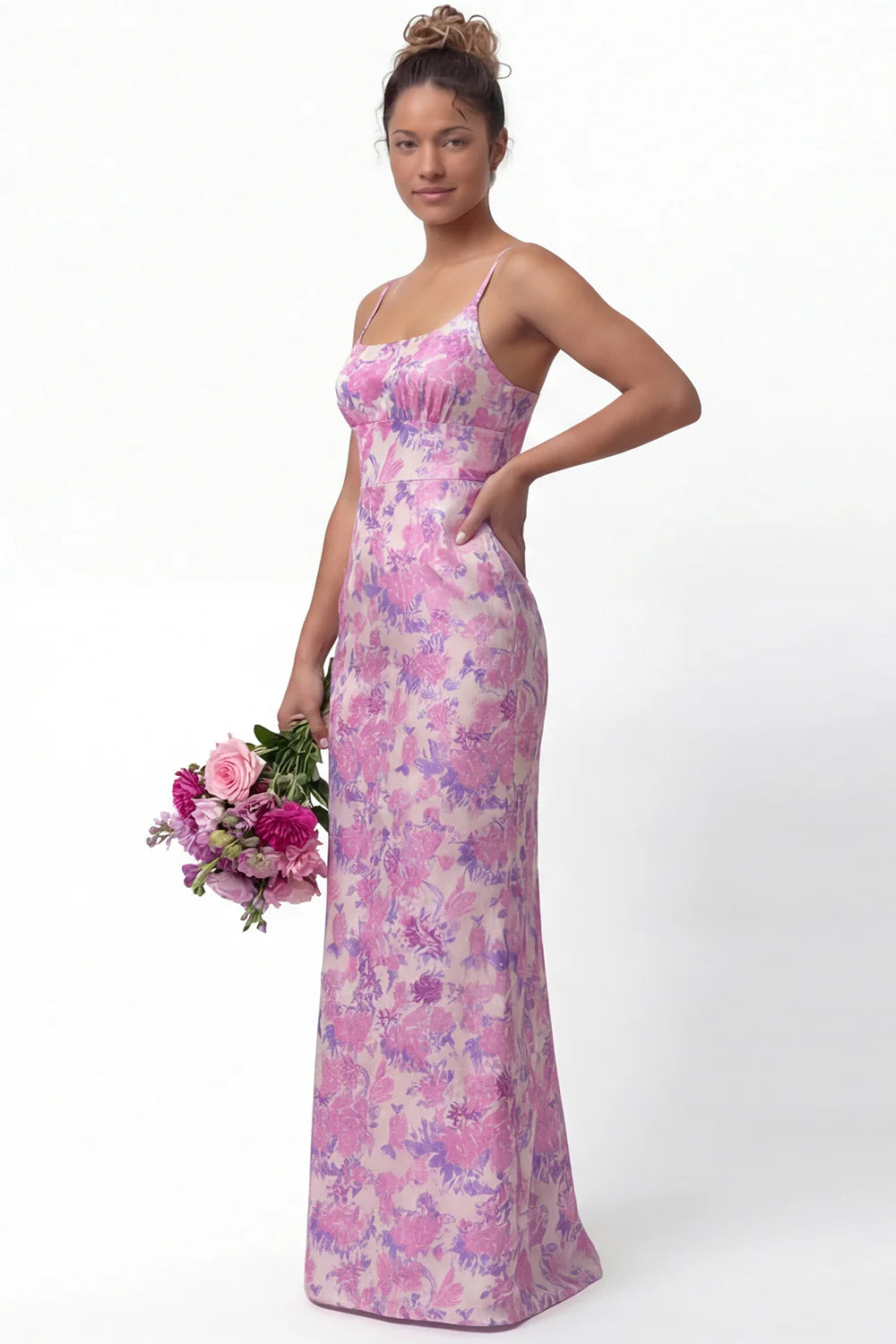 Daffodil Sheath Spaghetti Straps Long Bridesmaid Dress