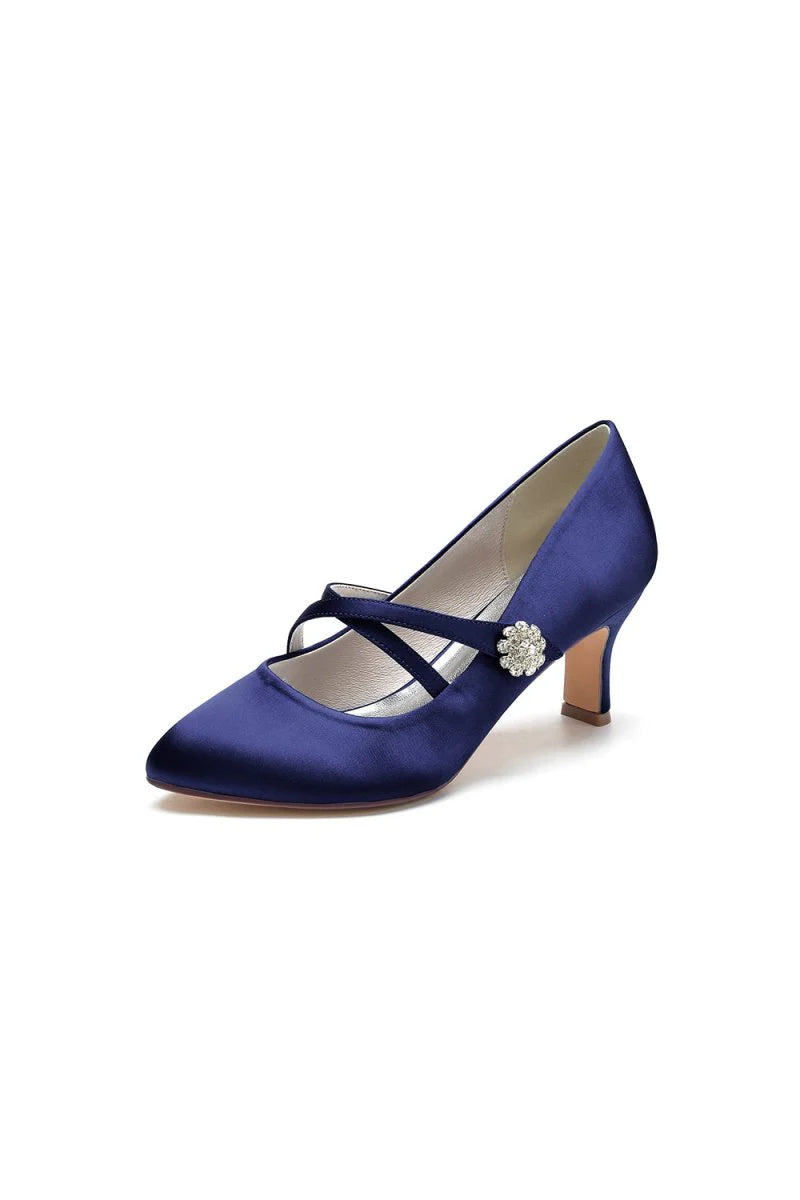 Rhinestone Pointed Toe Satin Stiletto Heels