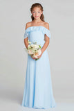 Sky Blue Off The Shoulder Chiffon A Line Junior Bridesmaid Dress