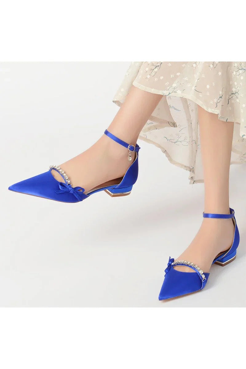 Rhinestone Pointed Toe Kitten Heels With Bow
