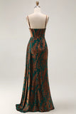 Dark Green Mermaid Corset Streamer Long Floral Burnout Velvet Dress with Slit