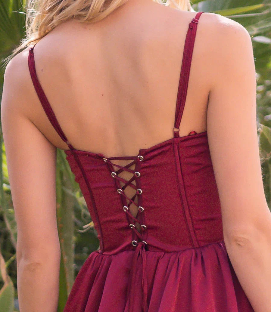 Maeve Corset Midi Dress Burgundy
