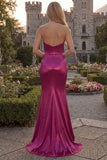 Green Mermaid Satin Ruched Strapless Prom Dress