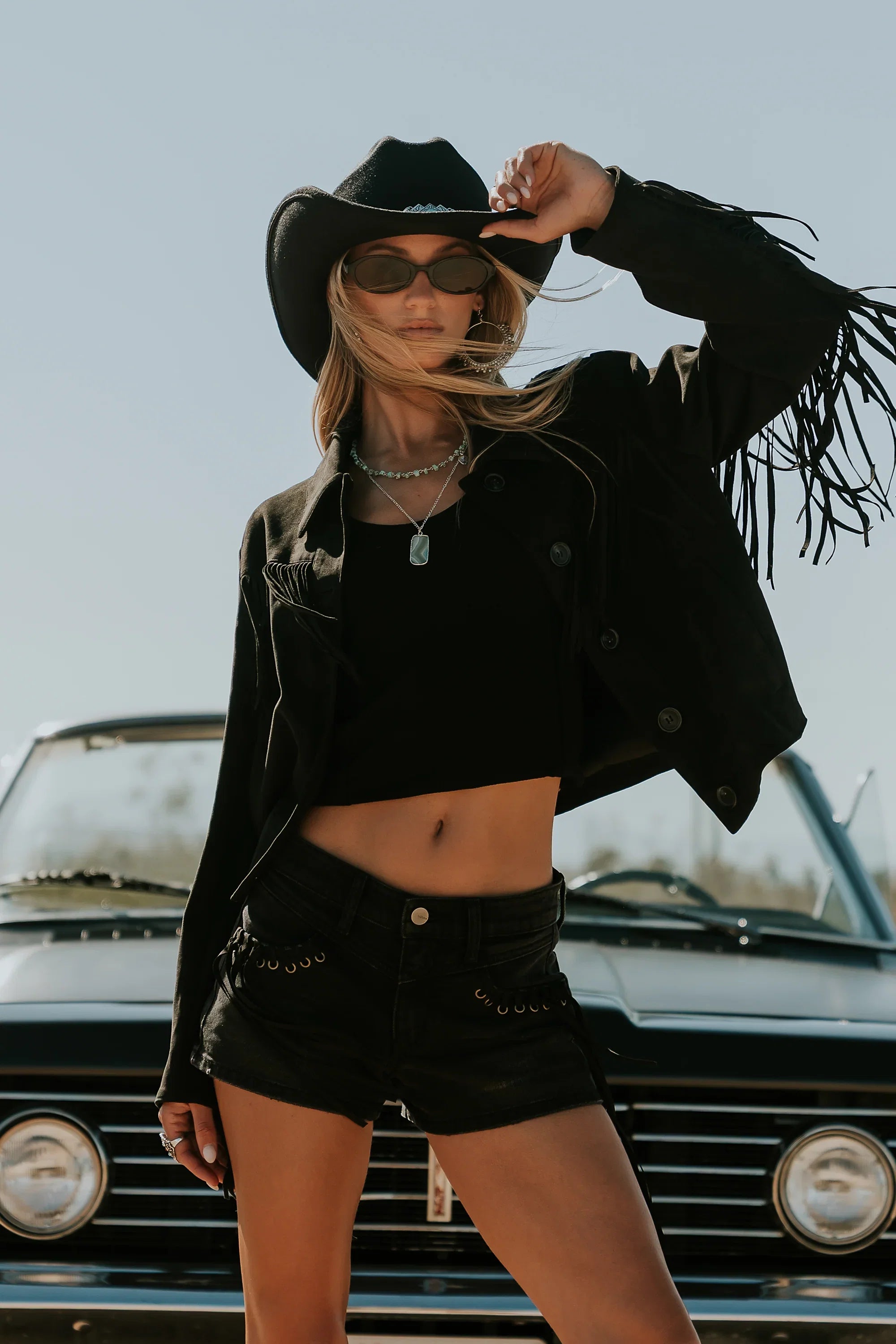 Leia Fringe Micro Shorts in Black