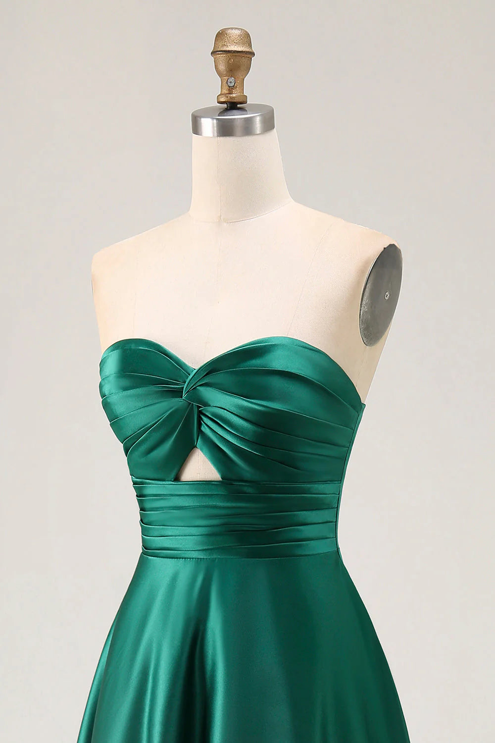Sage Green A Line Strapless Satin Long Bridesmaid Dress with Lace Up Back