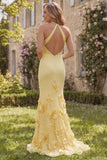 Daffodil Mermaid Halter Long Bridesmaid Dress with 3D Flowers