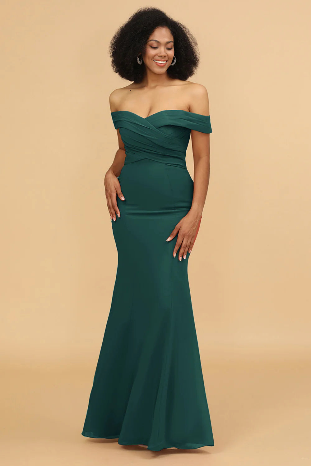 Off the Shoulder Mermaid Ruched Chiffon Bridesmaid Dress