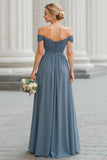 Off The Shoulder Twilight A Line Long Bridesmaid Dress with Slit