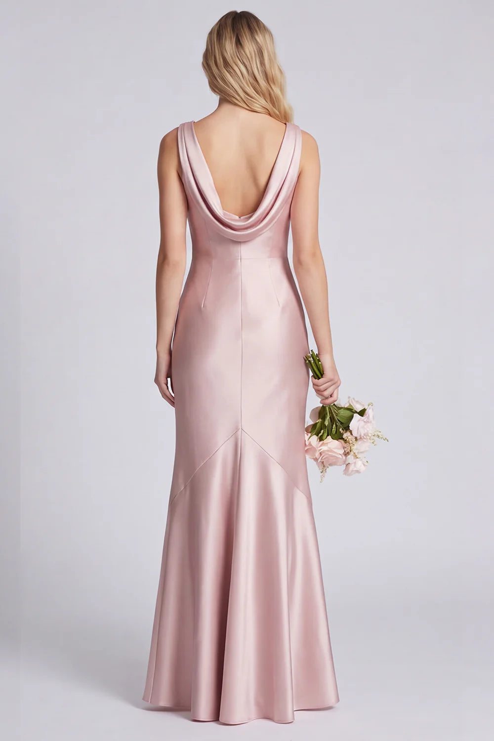 Eucalyptus Mermaid Cowl Neck Satin Long Bridesmaid Dress