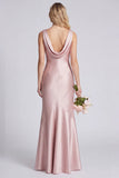 Eucalyptus Mermaid Cowl Neck Satin Long Bridesmaid Dress