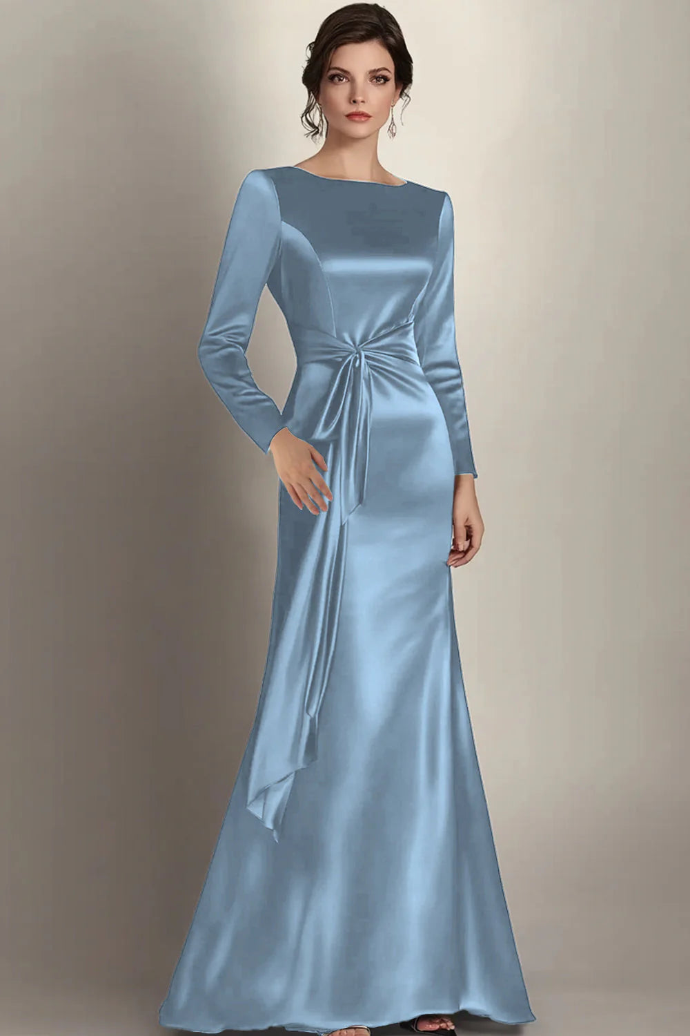 Black Mermaid Boat Neck Mother of the Bride Dress with Long Sleeves