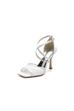 Lace Square Open Toe Cross Strap Chunky Heels