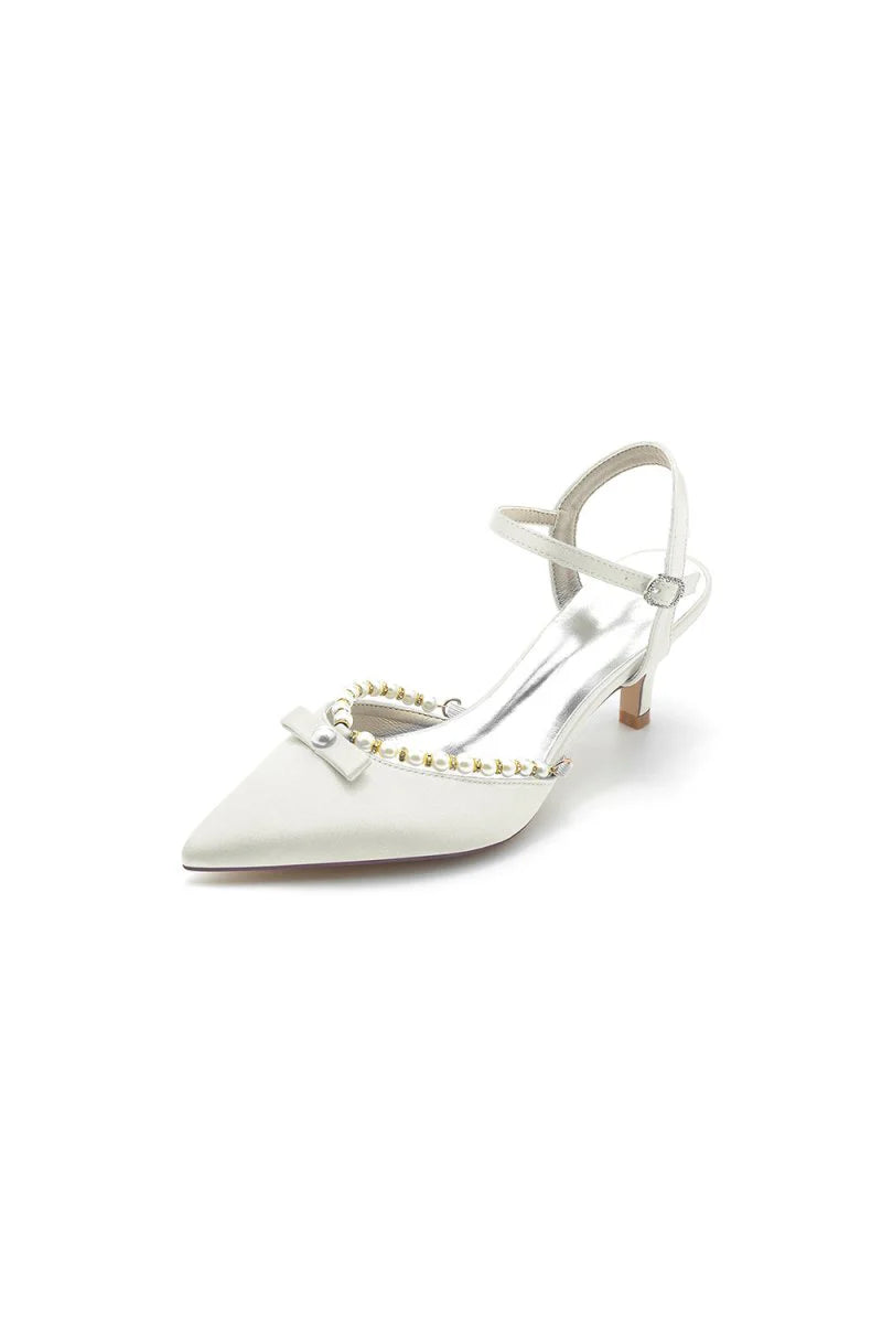 Pearl Satin Pointed Toe High Heels