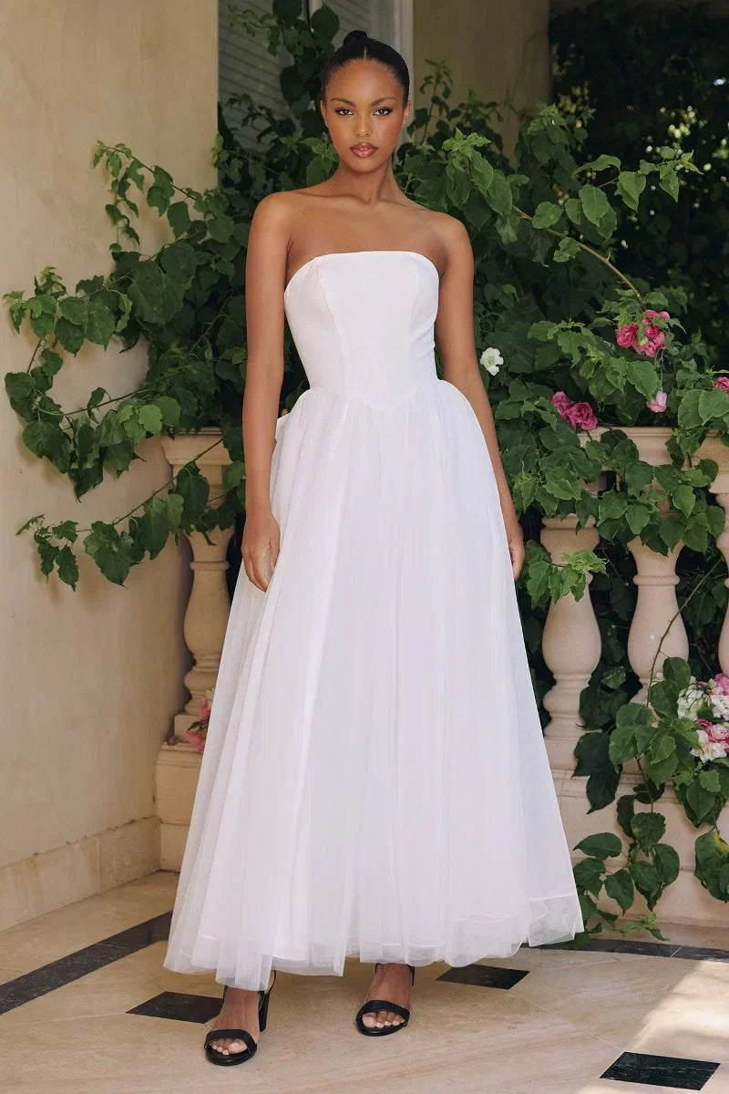 OPHELIA GOWN OFF WHITE STRAPLESS A LINE DRESS WITH BOW