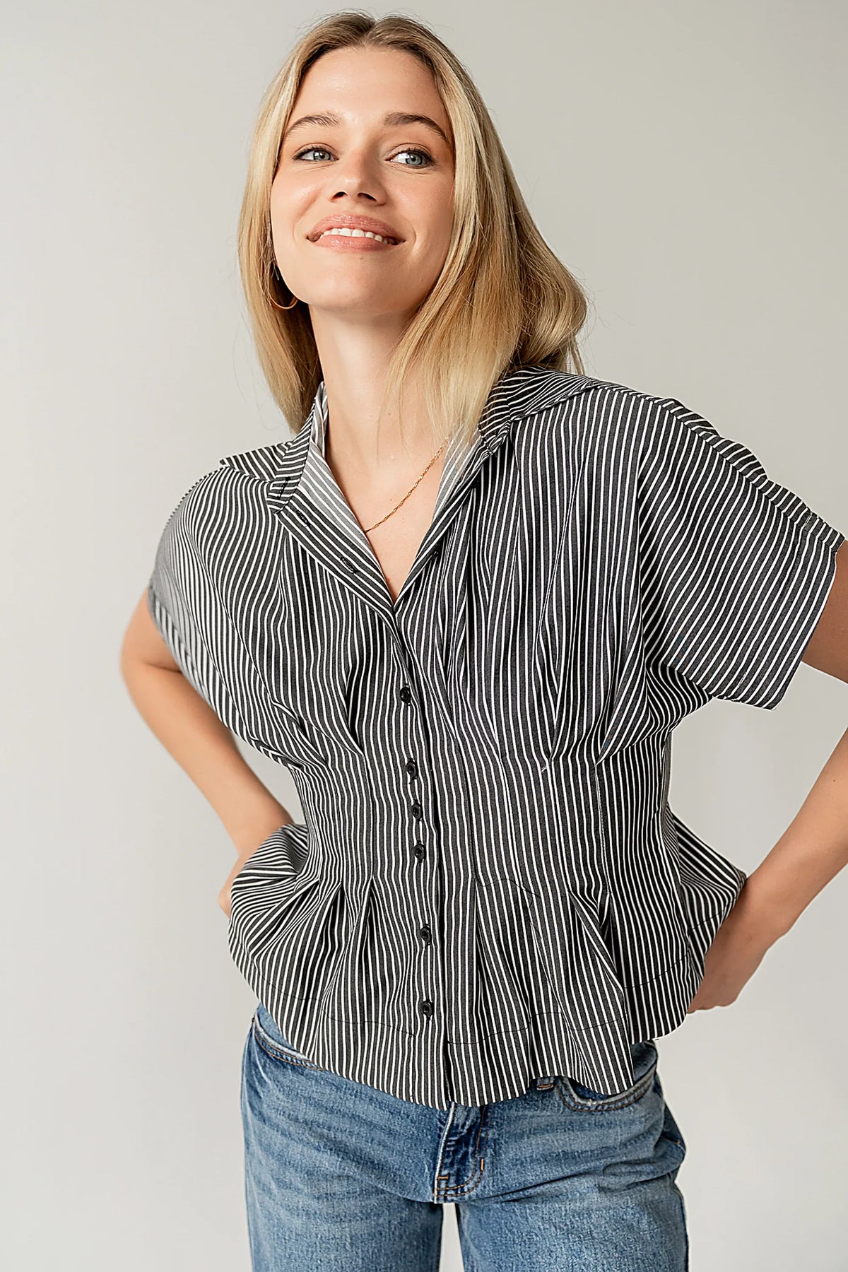 Alec Striped Blouse in Grey FINAL SALE