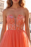 Orange Embroidered A Line Strapless Short Homecoming Dress
