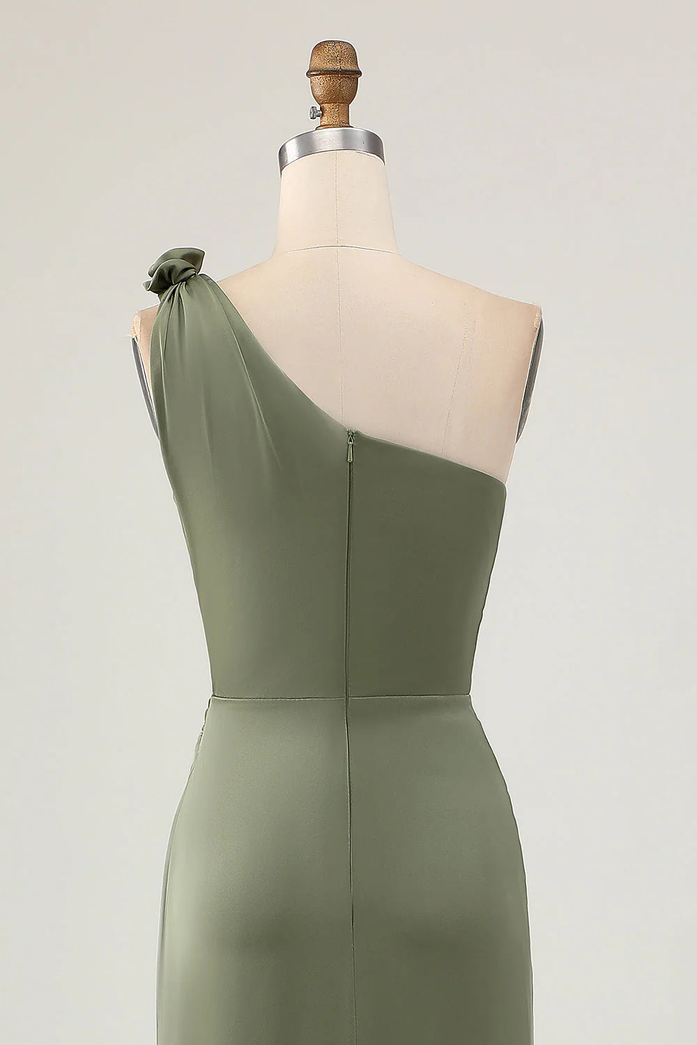 Eucalyptus Mermaid One Shoulder Long Bridesmaid Dress with Slit