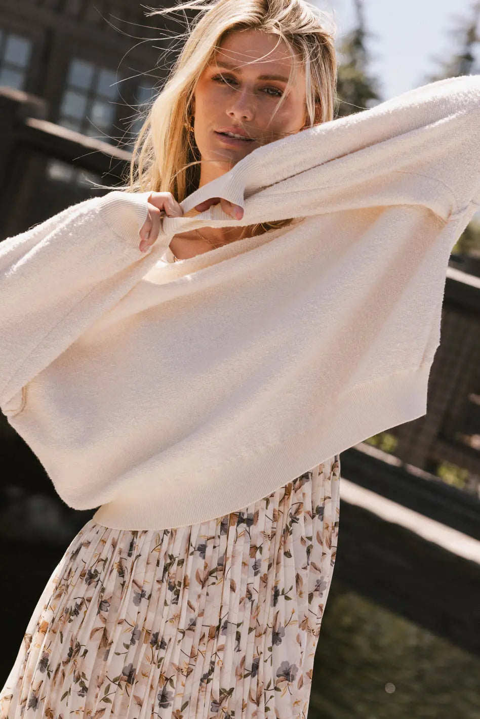 Annaleah Textured Sweatshirt in Cream FINAL SALE