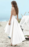 Simple High low Spaghetti Straps Beach Wedding Dress With Ruching