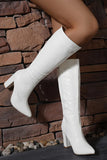 Chic White Knee High Block Heel Boots with Pointed Toe