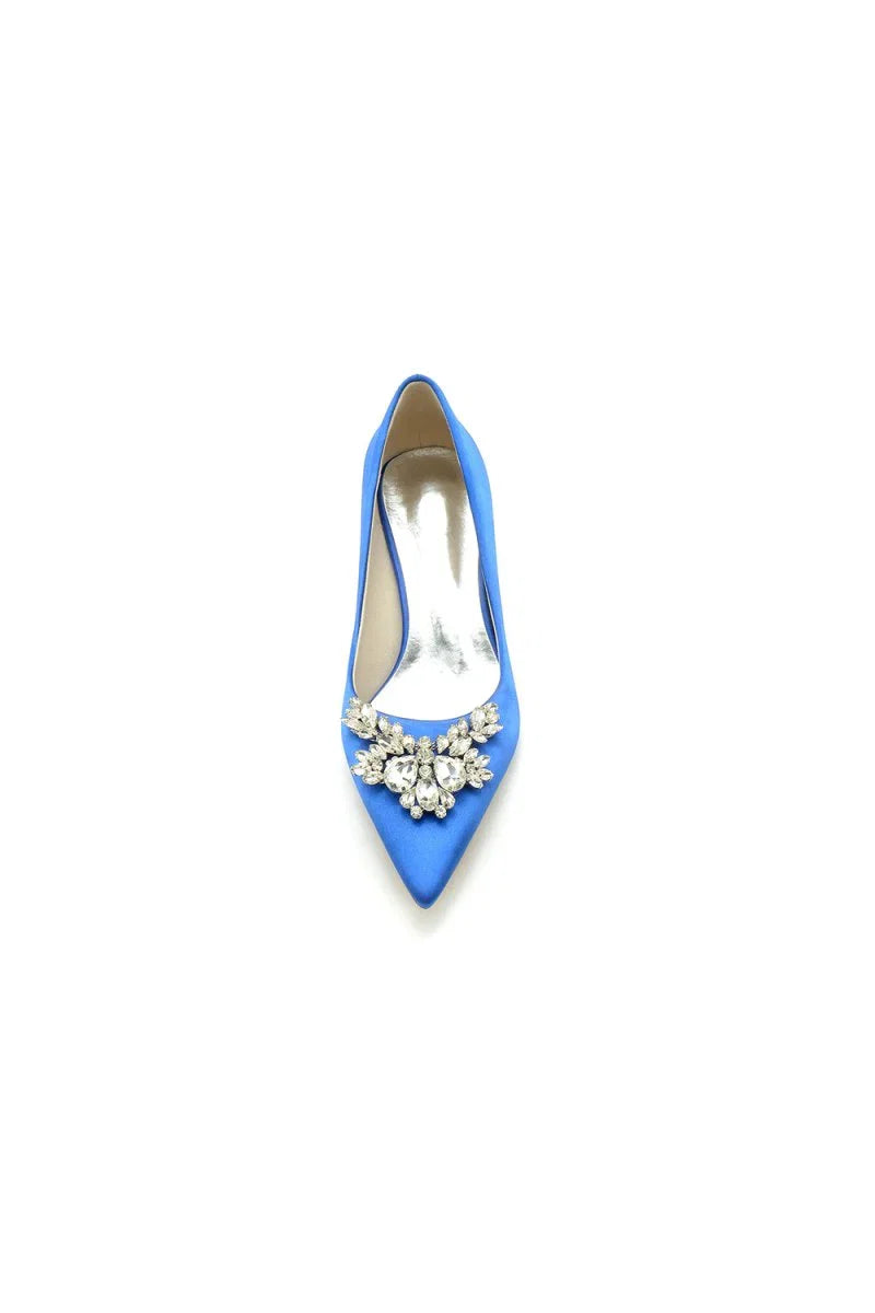 Rhinestone Pointed Toe Satin Kitten Heels