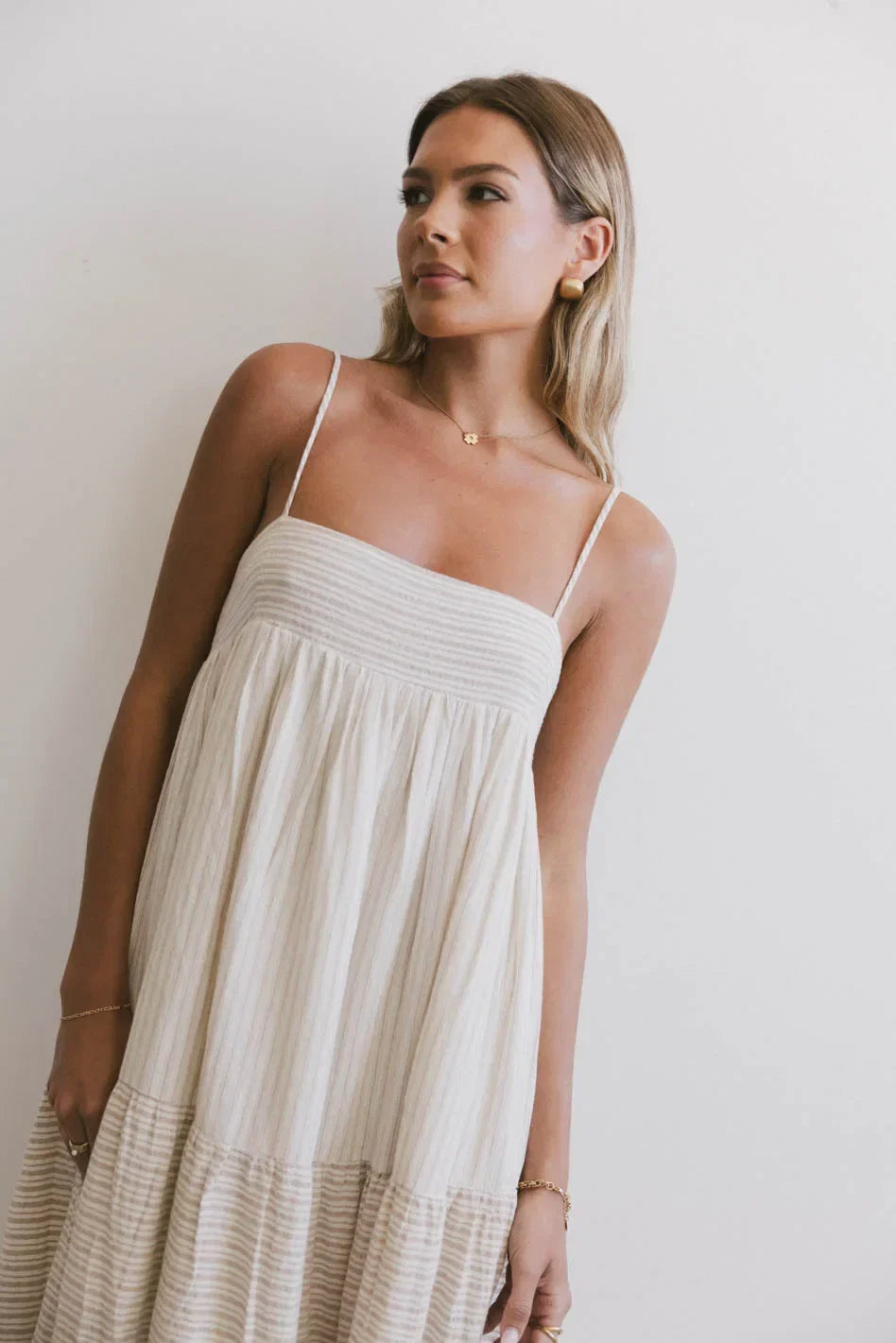 Demi Striped Midi Dress in Natural FINAL SALE