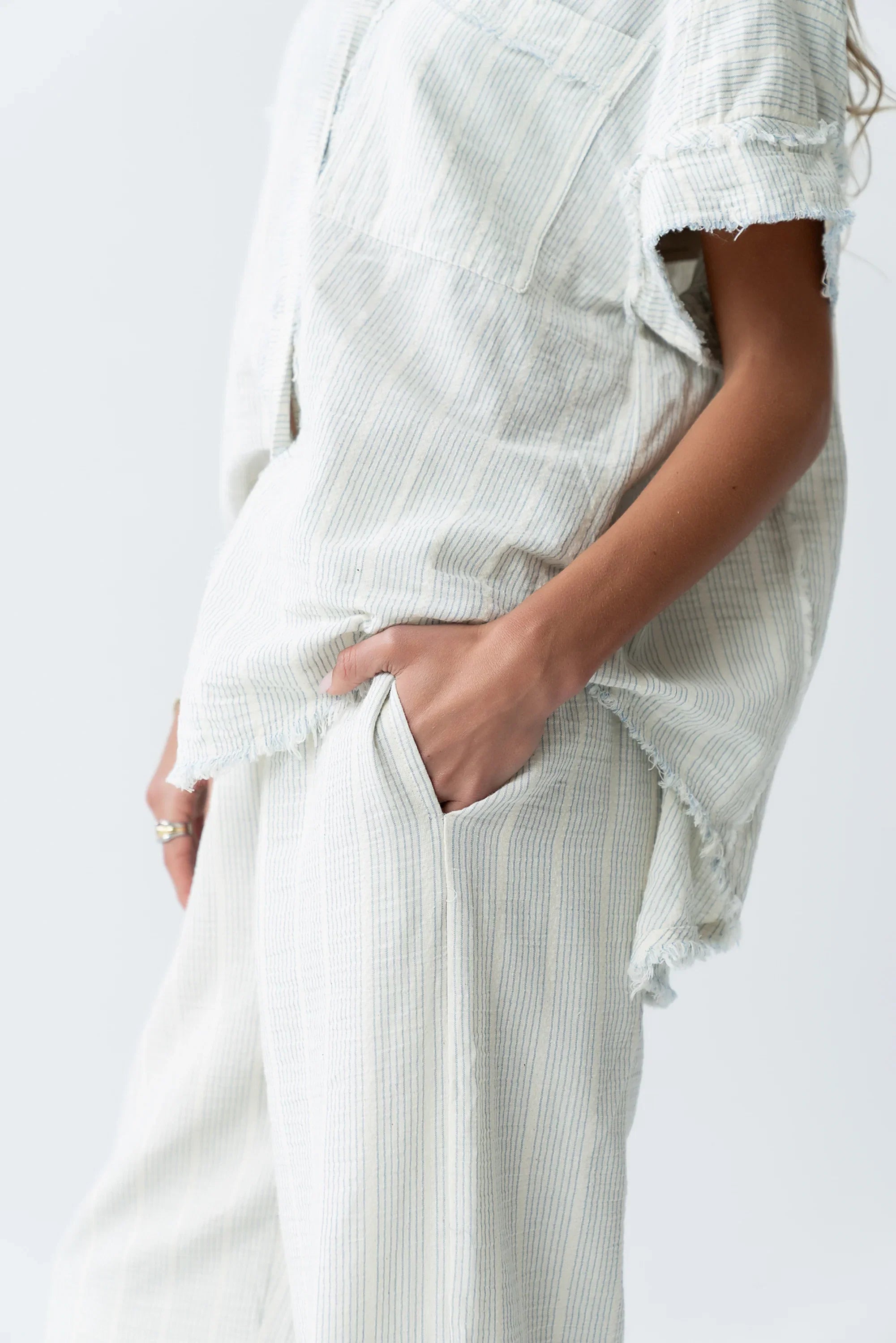 Belen Striped Wide Leg Pants in Denim Blue