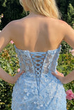 Bodycon Corset Strapless Sequin Light Blue Homecoming Dress