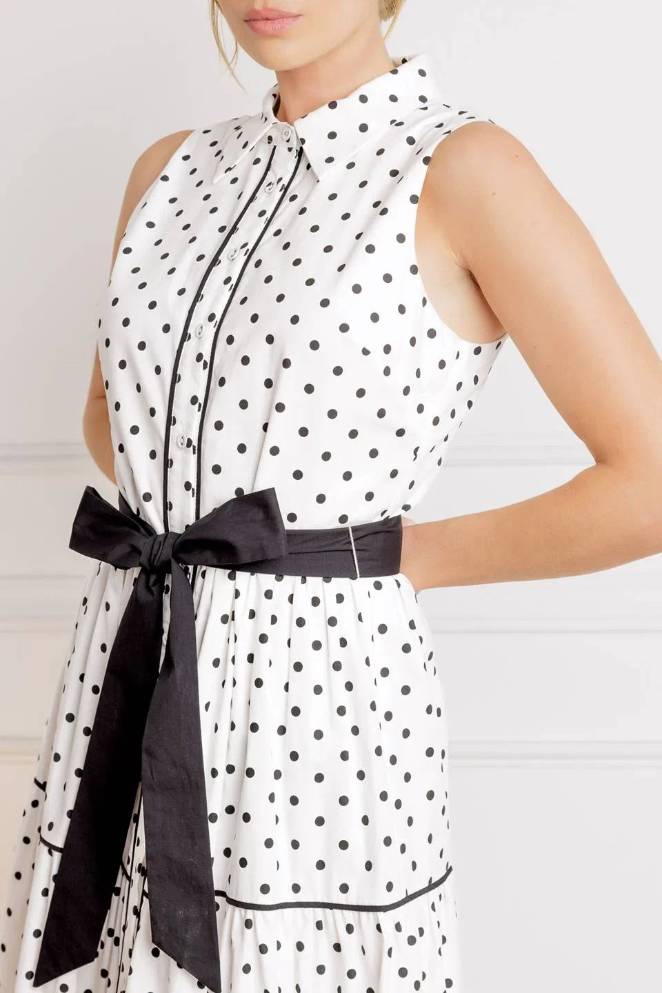 RETRO DOTS WHITE BLACK POLKA DOT MIDI DRESS