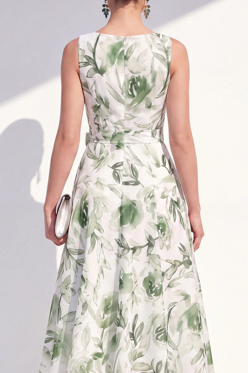 Purple Flower A Line V Neck Wedding Guest Dress with Belt