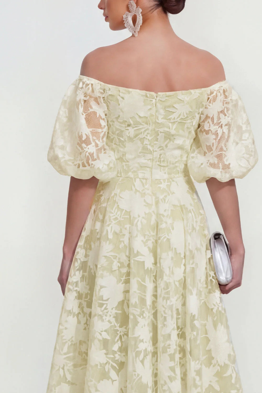 Floral Pink Off the Shoulder A Line Midi Wedding Guest Dress