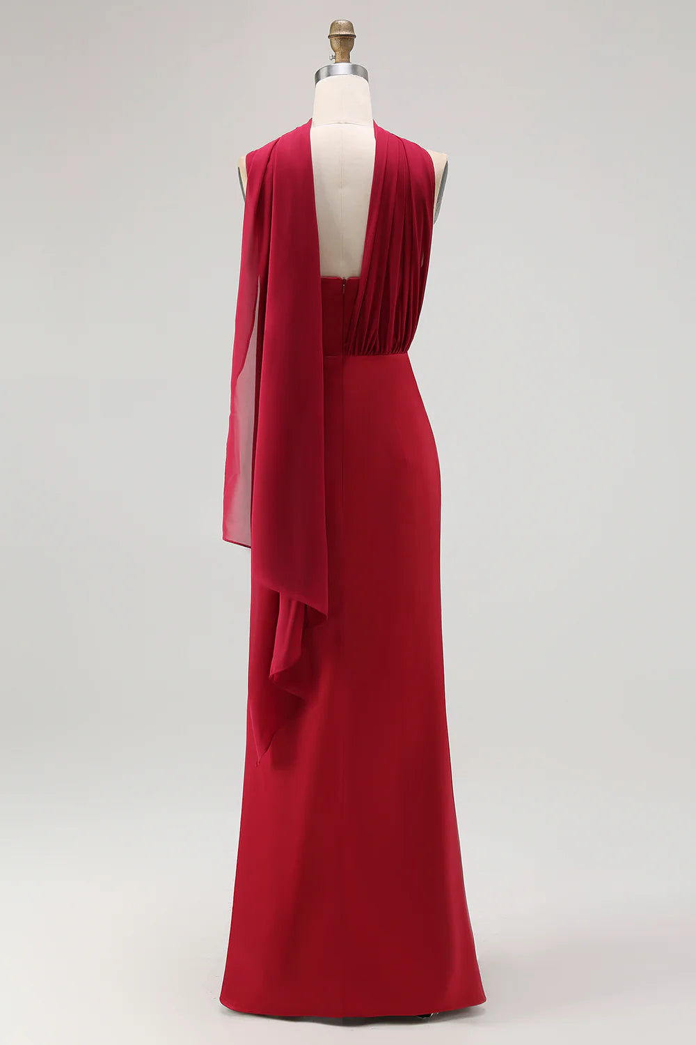 One Shoulder Draped Long Bridesmaid Dress with Side Slit