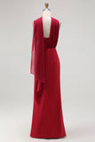 One Shoulder Draped Long Bridesmaid Dress with Side Slit