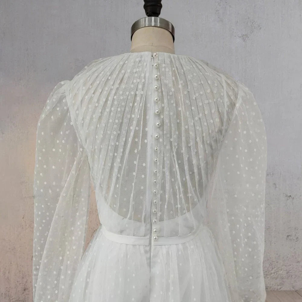 A Line Polka Dot Illusion Charm Asymmetrical Wedding Dress