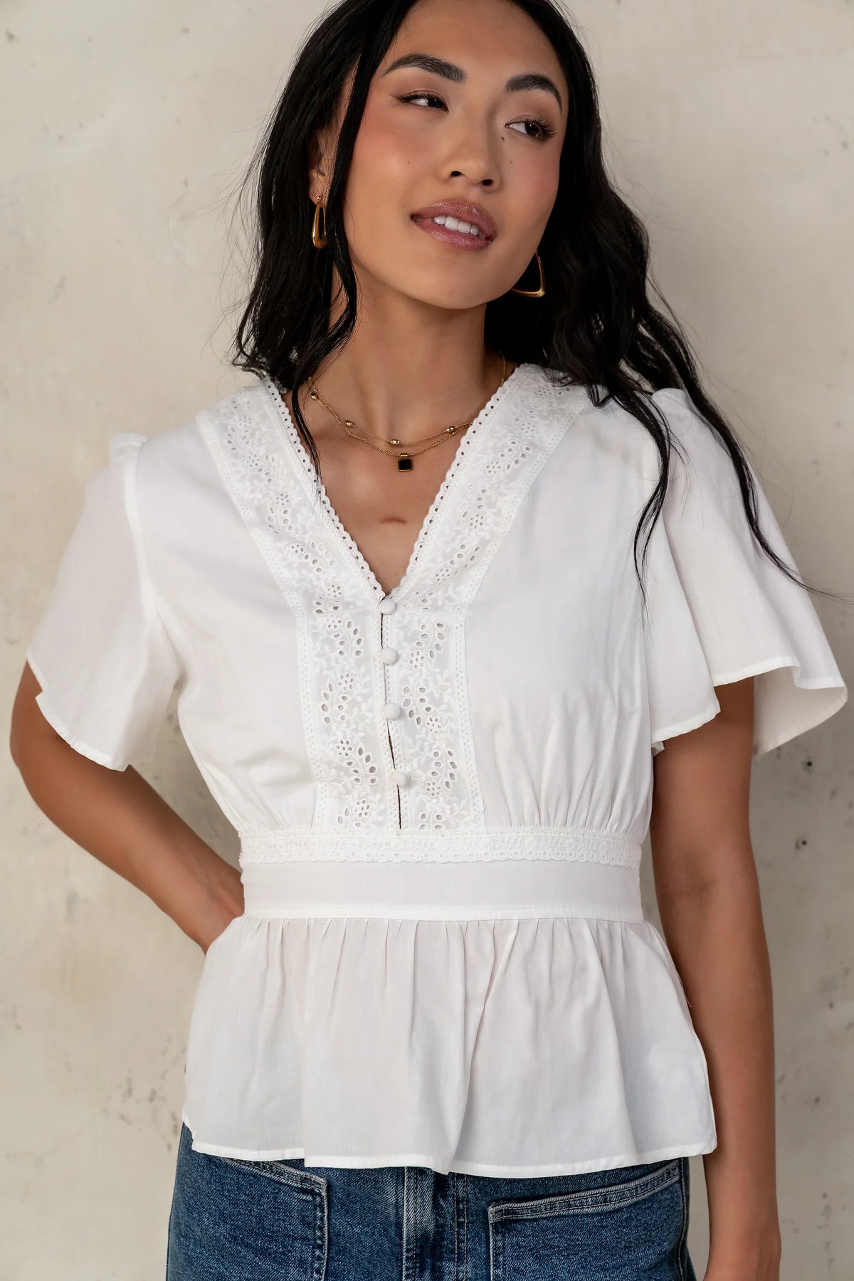 Neo Embroidered Blouse in Ivory FINAL SALE