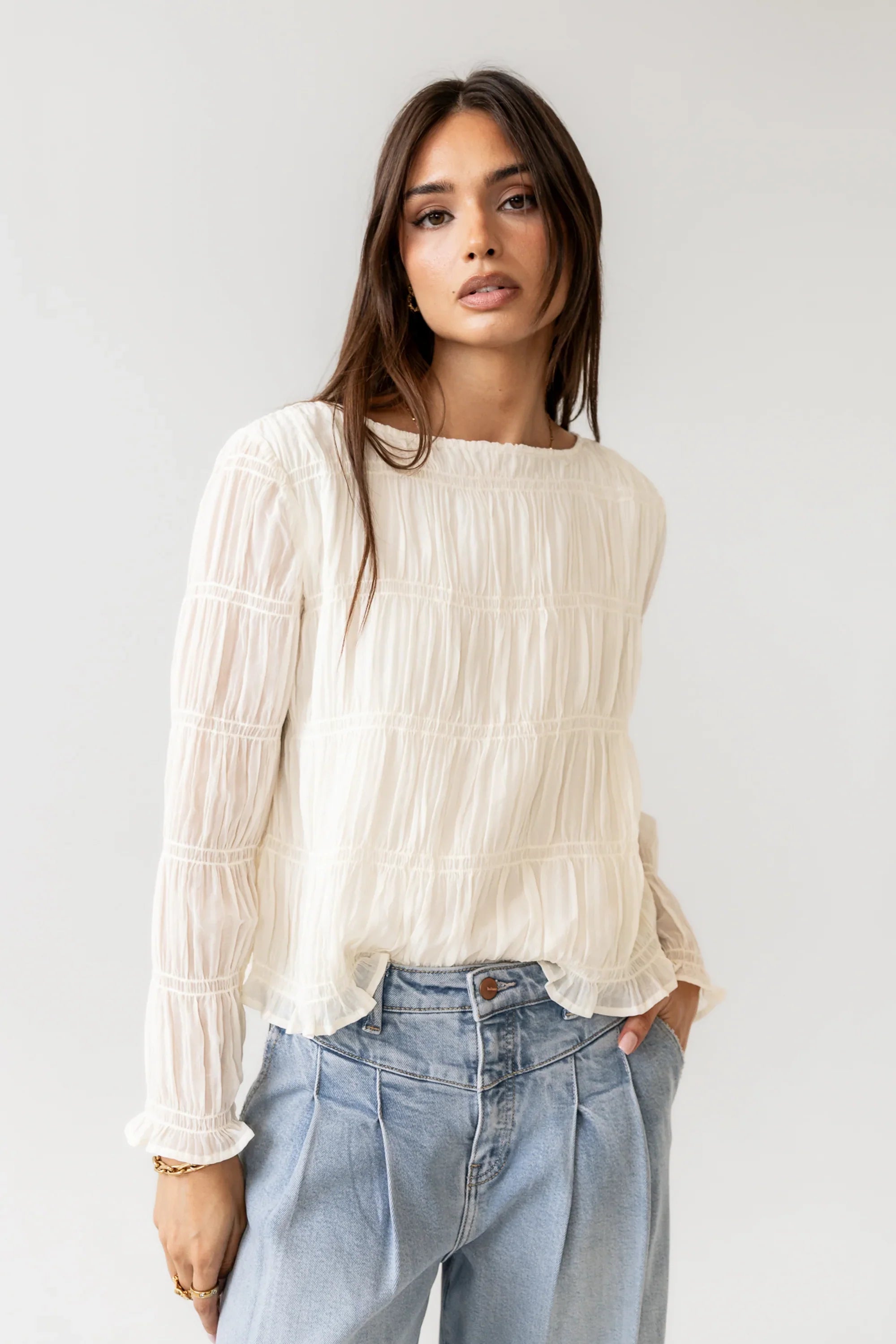 Zuri Smocked Blouse in Cream FINAL SALE