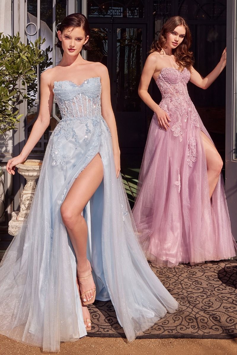 A1378 STRAPLESS LAYERED TULLE BALL GOWN LIGHT BLUE Andrea Leo
