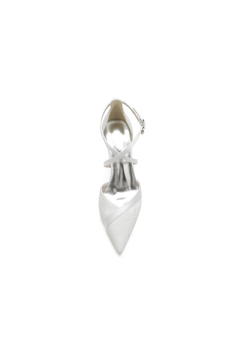 White Cross Strap Pump with Metallic Accent