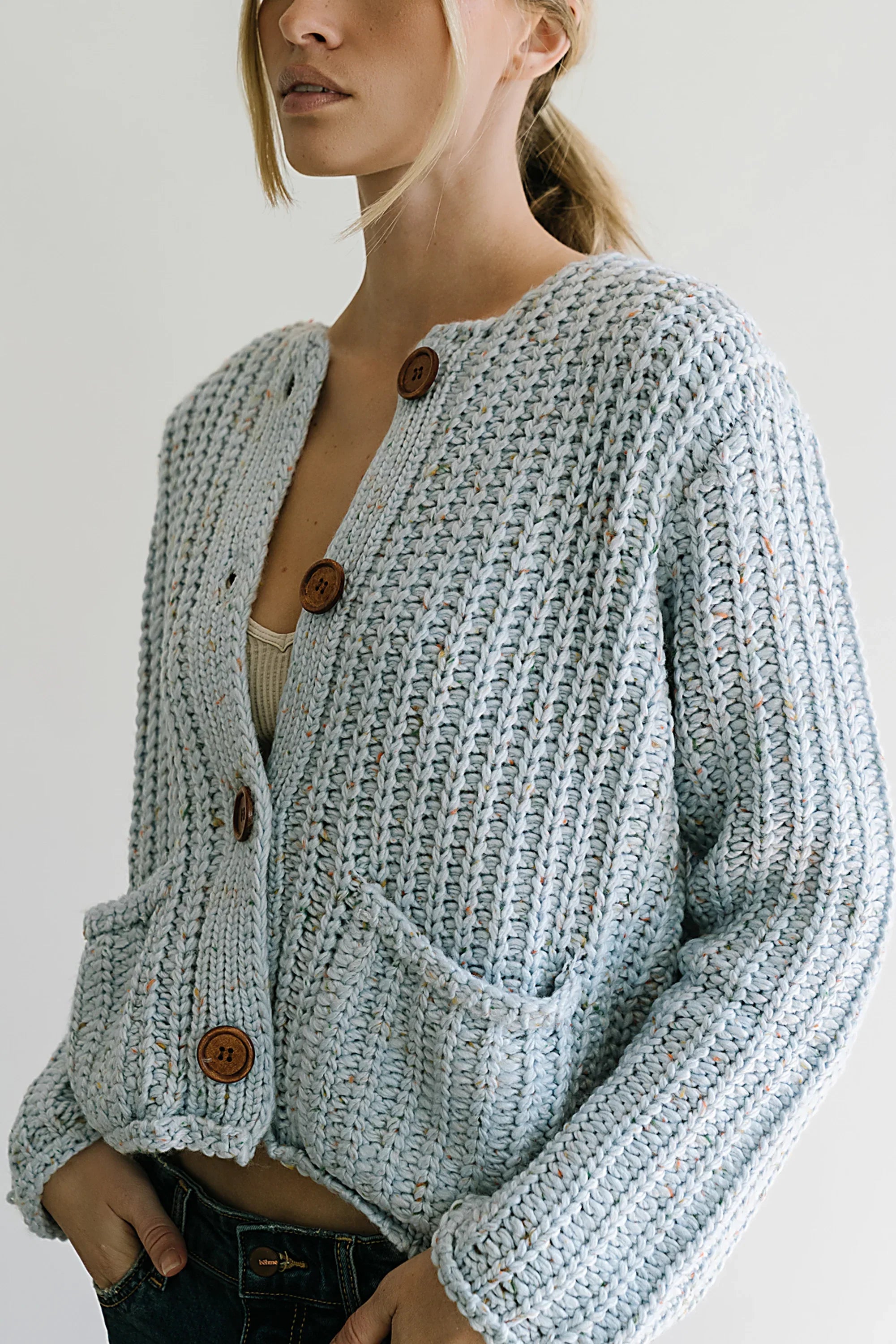 Holland Chunky Knit Cardigan in Blue FINAL SALE