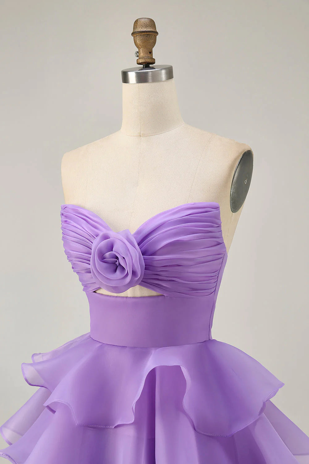 Tiered Cute A Line Strapless Cut Out Purple Homecoming Dress