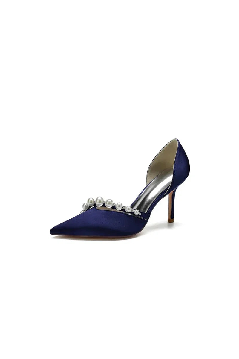 Pearl Strap Pointed Toe Satin High Heels