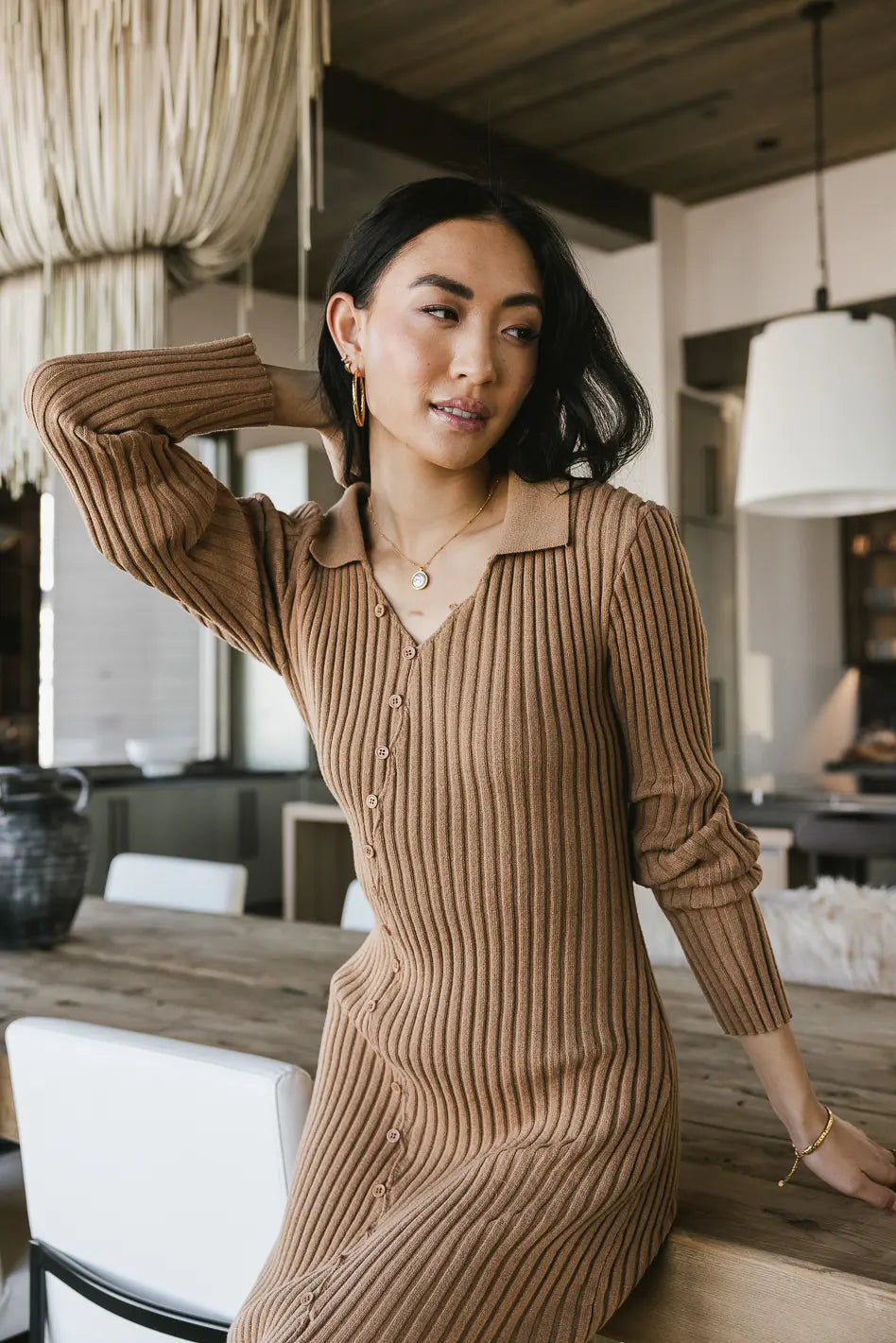 Larissa Ribbed Dress in Camel FINAL SALE