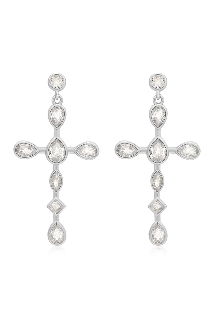 LUV AJ Bezel Stone Cross Studs