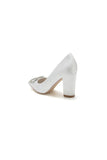 Pointed Toe Block Heels with Rhinestone