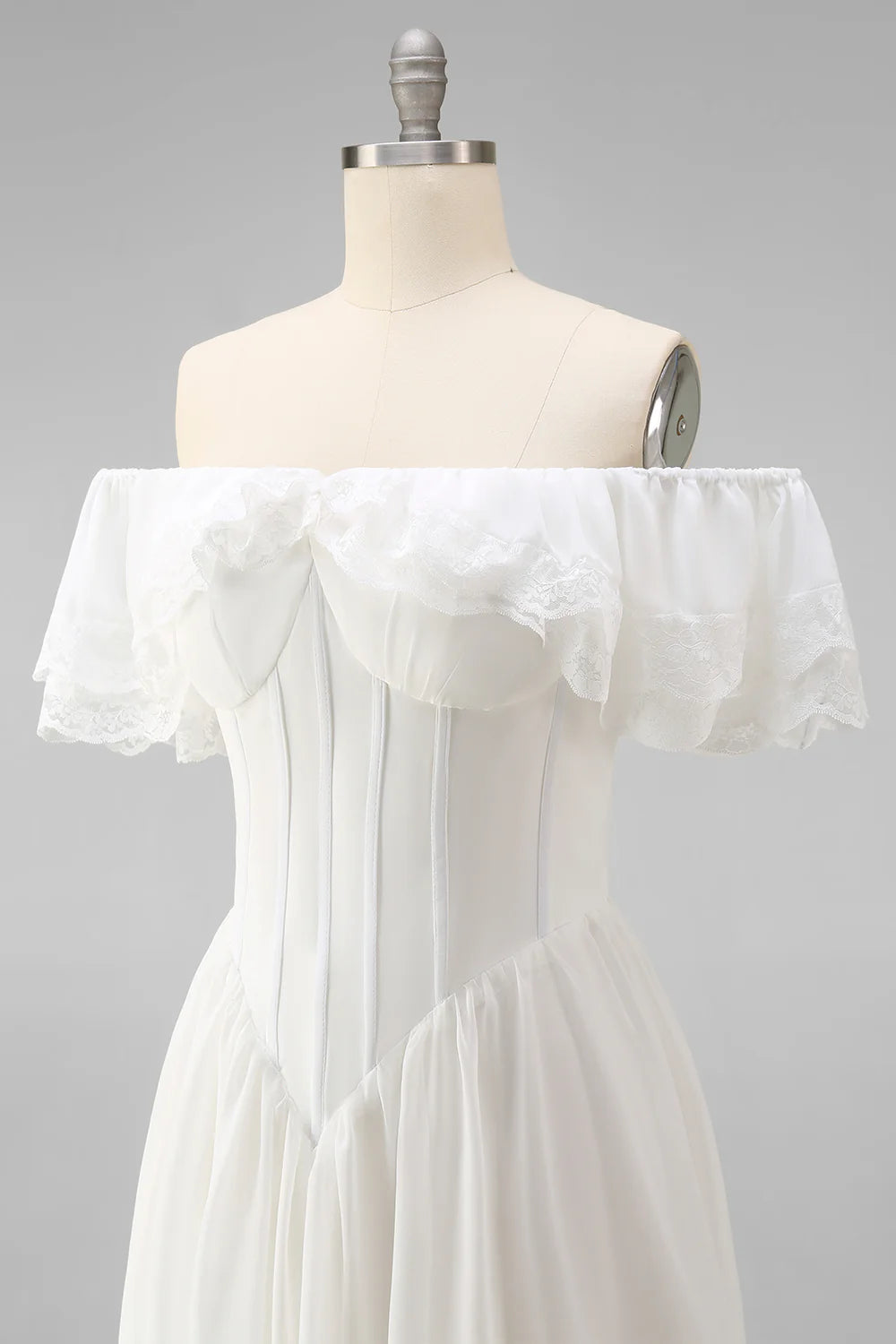 Off the Shoulder Corset White Ruffled Engagement Dress